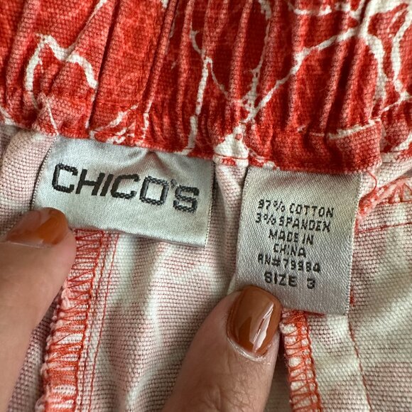 2/$30 Chico's Floral Print Pullon Capri Pant High Rise Salmon Orange 16 #A1434 - Picture 5 of 7